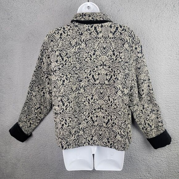 Coldwater Creek Jacket Blazer Womens L Jacquard Vintage Velvet Trim Regencycore - Picture 2 of 16